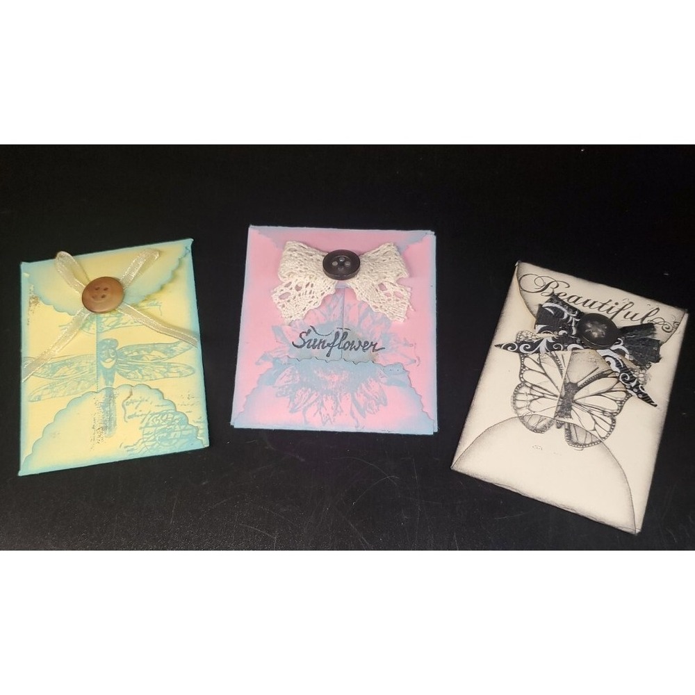 Set Of 3 Junk Journal Mini Envelopes Handmade. Sunflower Butterfly And Dragonfly